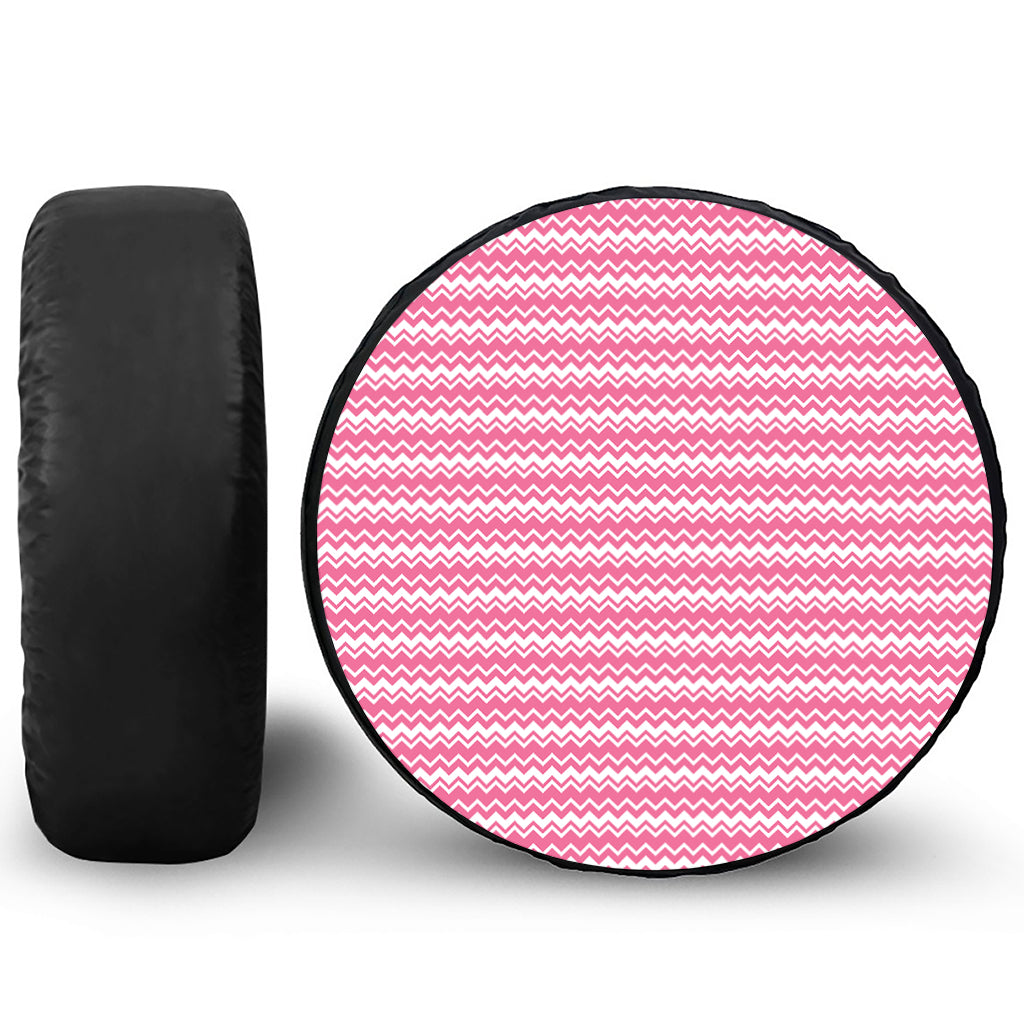 Pink And White Zigzag Pattern Print Tire Cover