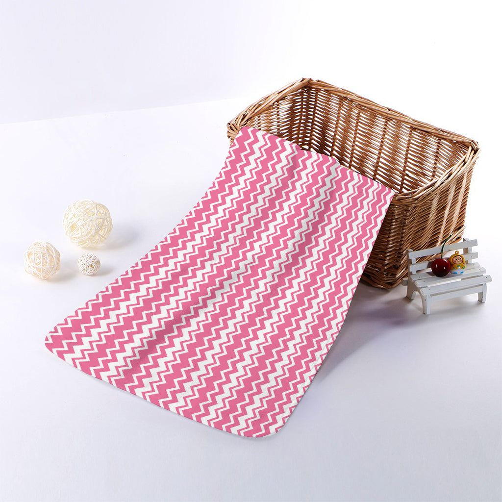 Pink And White Zigzag Pattern Print Towel