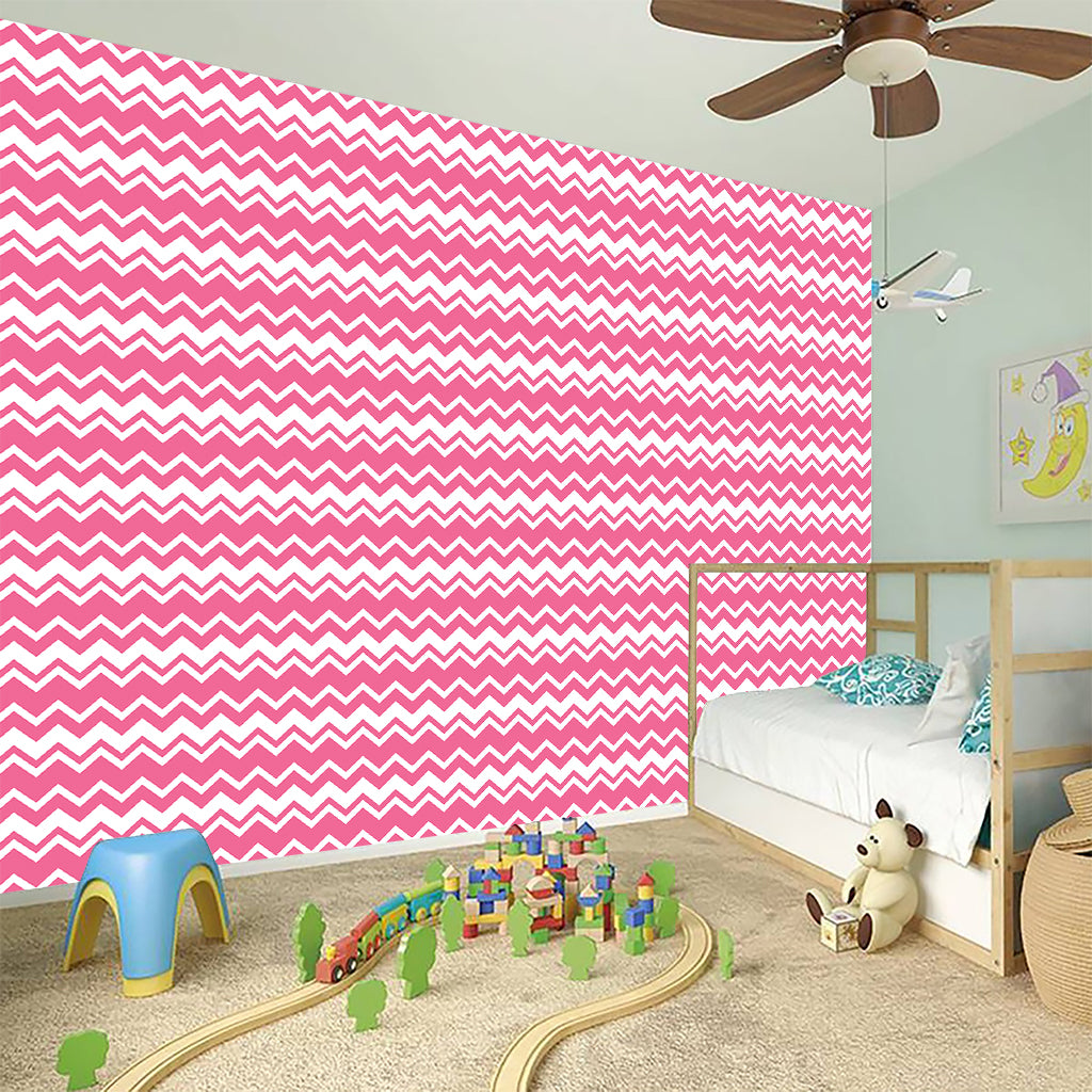 Pink And White Zigzag Pattern Print Wall Sticker