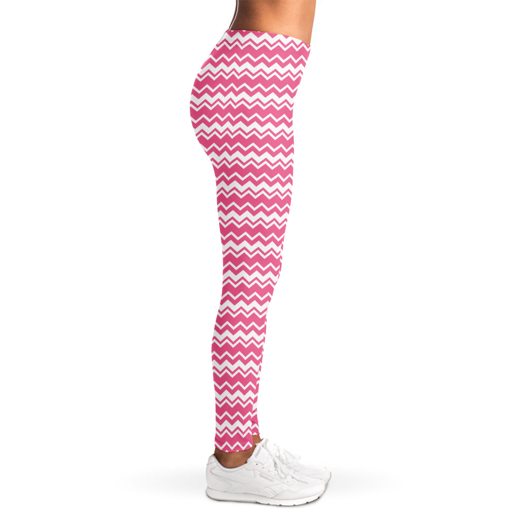 Pink And White Zigzag Pattern Print Women's Leggings