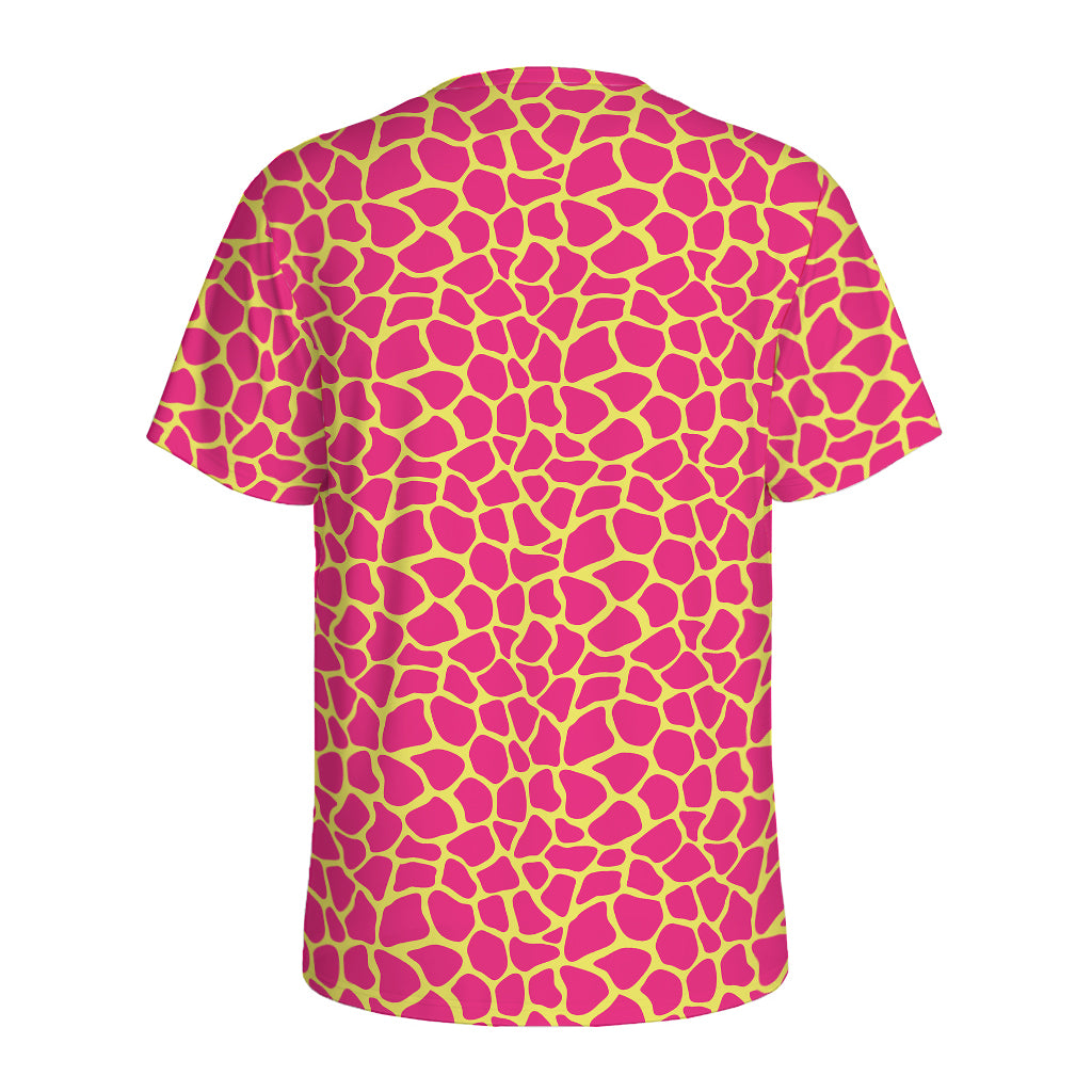 Pink And Yellow Giraffe Pattern Print Men's Sports T-Shirt