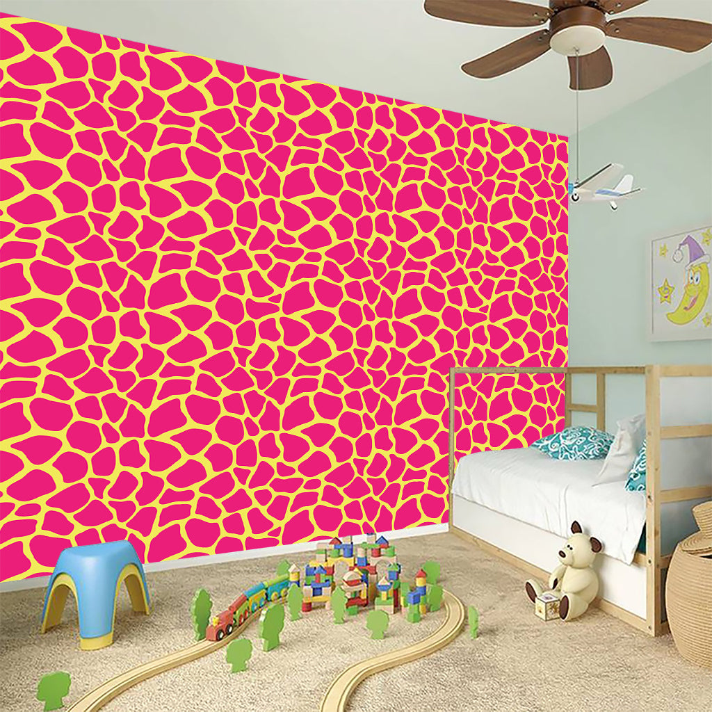 Pink And Yellow Giraffe Pattern Print Wall Sticker