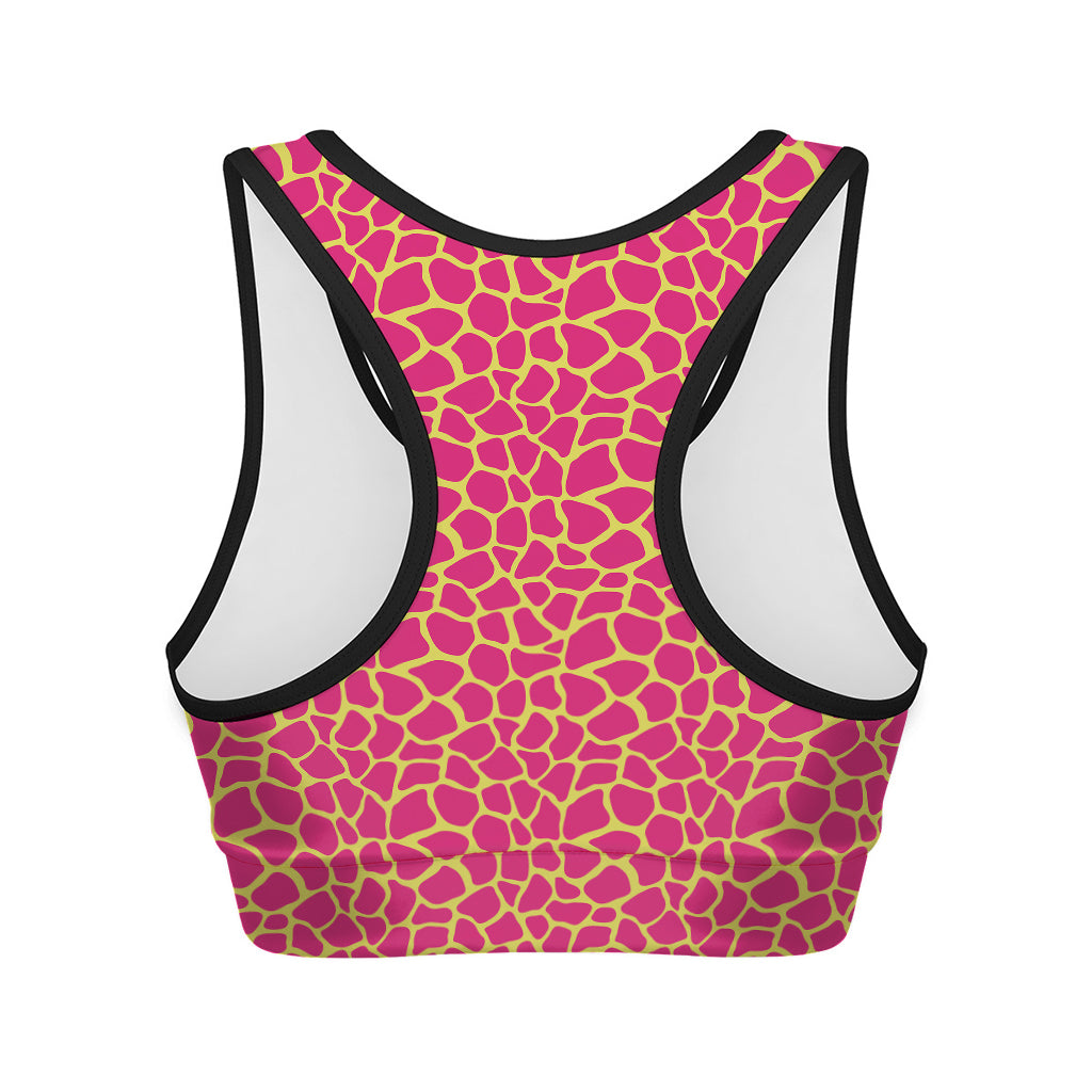 Pink And Yellow Giraffe Pattern Print Women's Sports Bra
