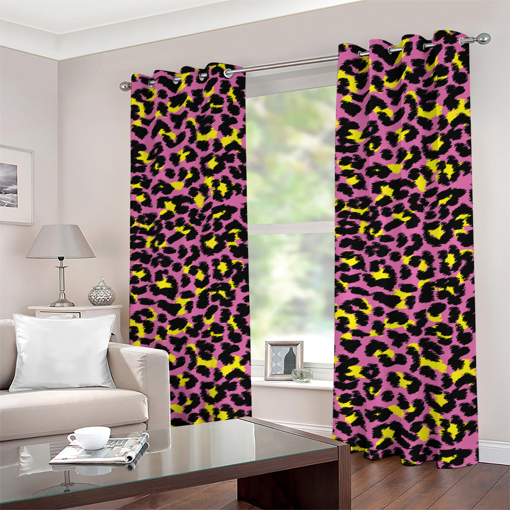 Pink And Yellow Leopard Print Extra Wide Grommet Curtains