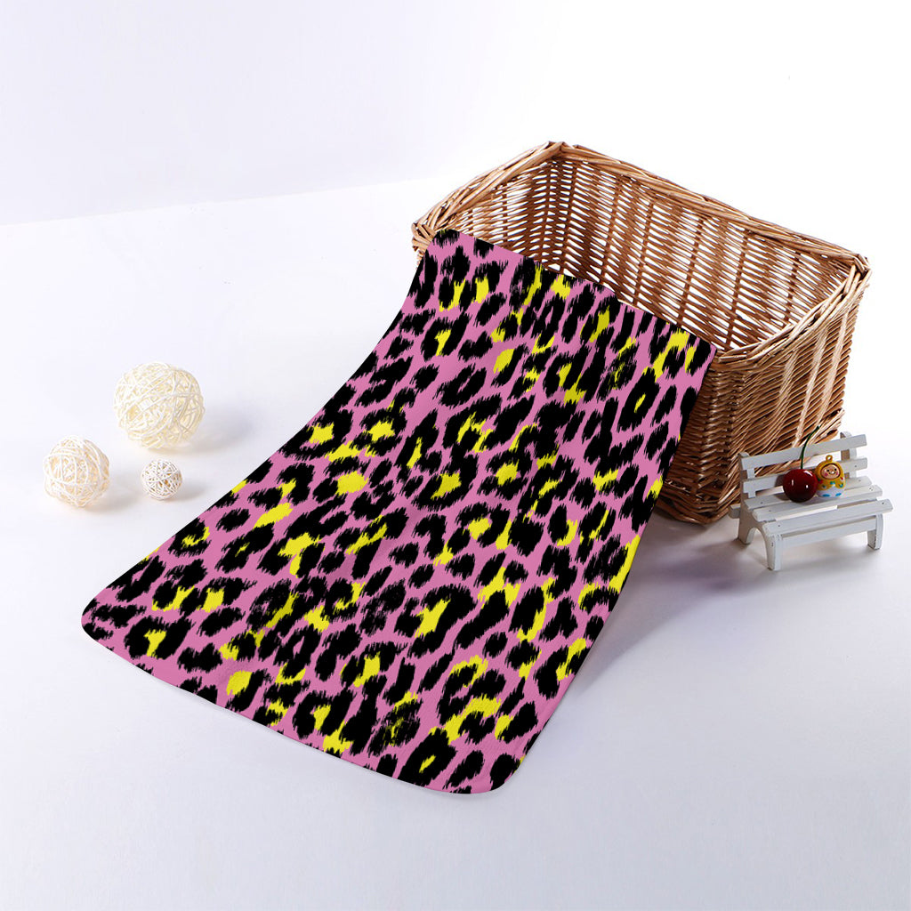 Pink And Yellow Leopard Print Towel