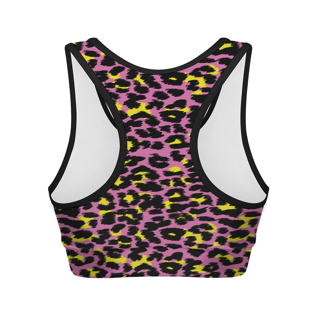 Pink And Yellow Leopard Print Women's Sports Bra