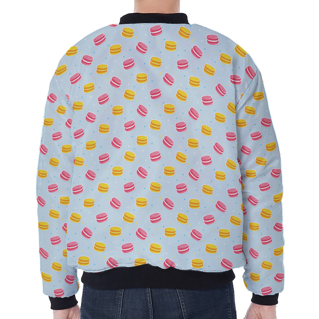Pink And Yellow Macaron Pattern Print Zip Sleeve Bomber Jacket
