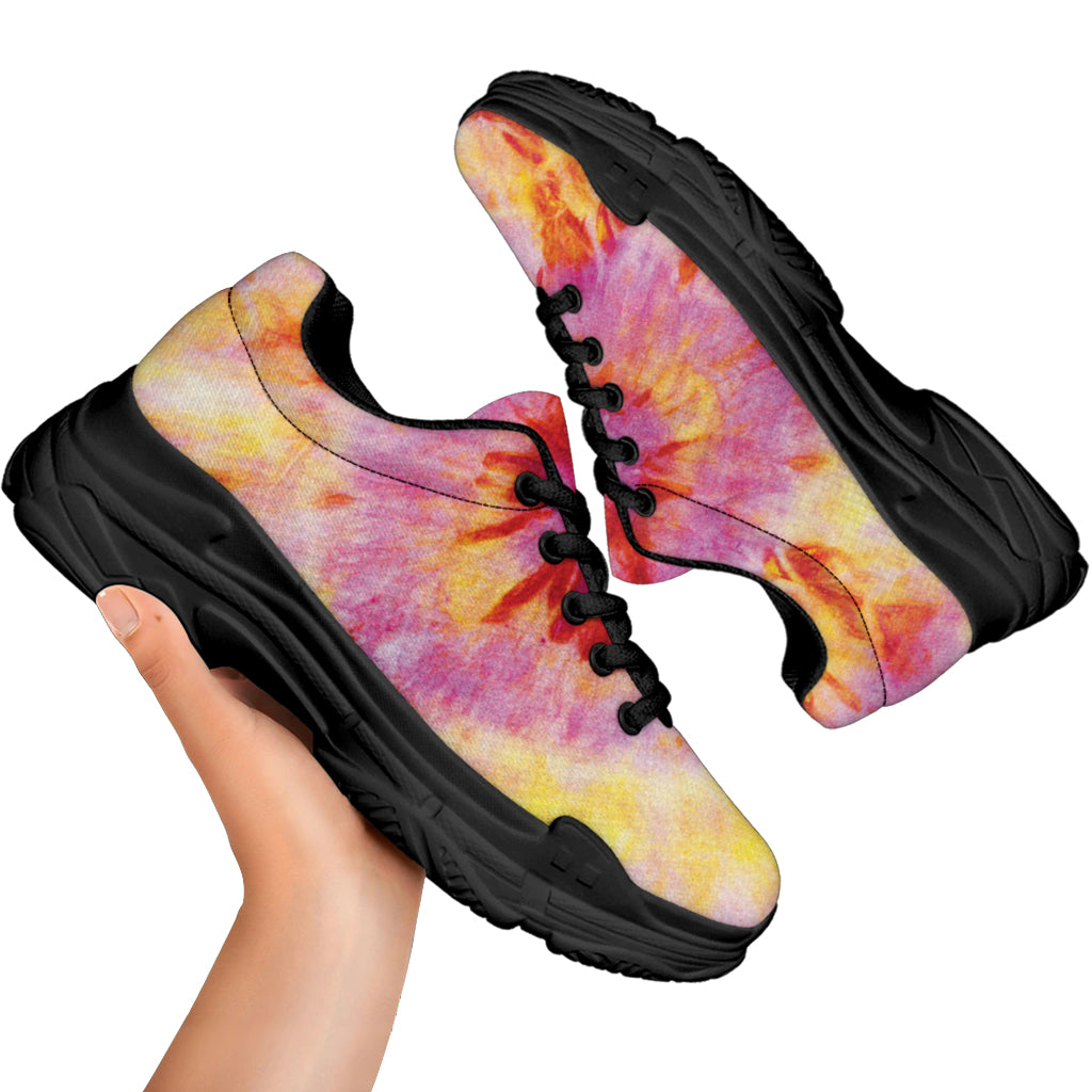 Pink And Yellow Tie Dye Print Black Chunky Shoes