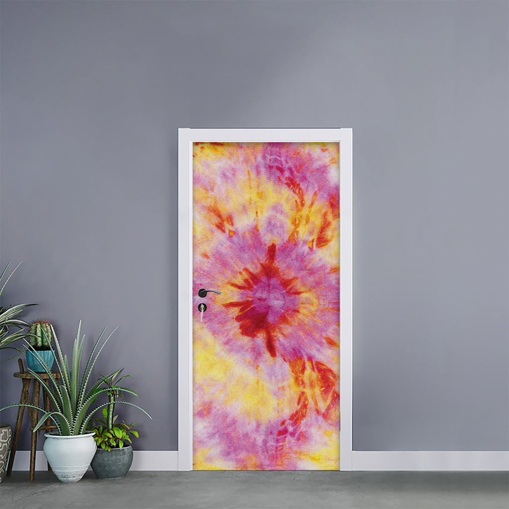 Pink And Yellow Tie Dye Print Door Sticker