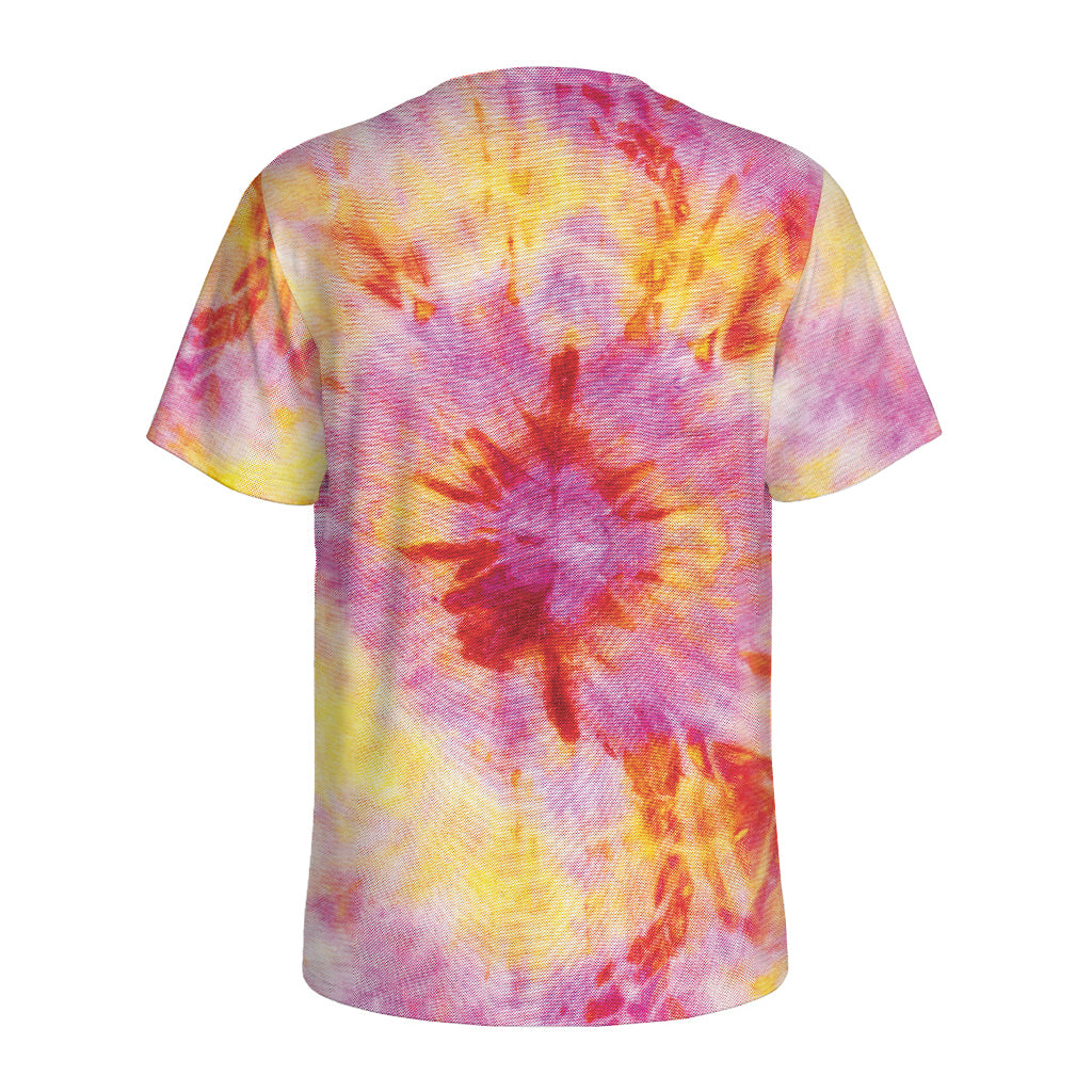 Pink And Yellow Tie Dye Print Men's Sports T-Shirt
