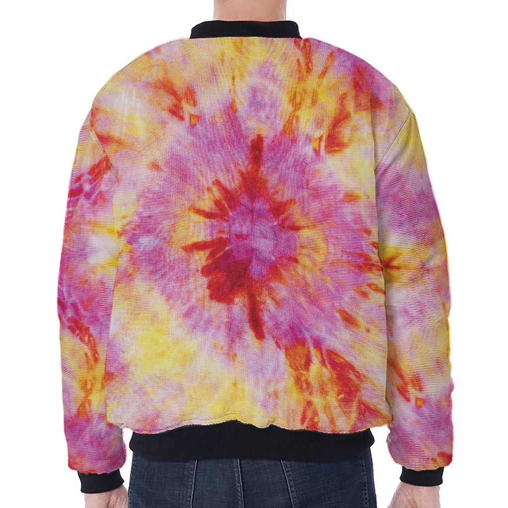 Pink And Yellow Tie Dye Print Zip Sleeve Bomber Jacket