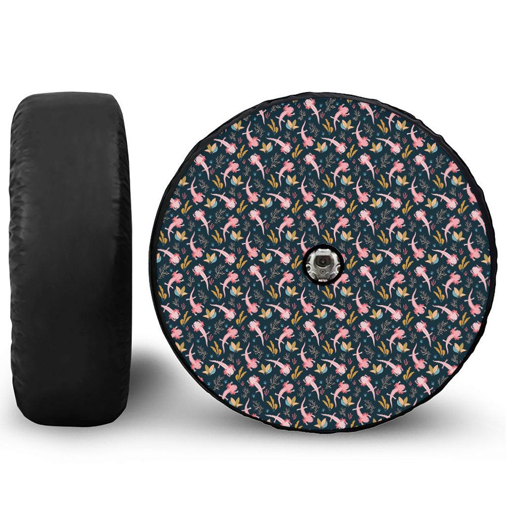 Pink Axolotl Pattern Print Tire Cover With Camera Hole