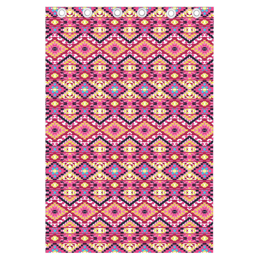 Pink Aztec Geometric Pattern Print Curtain