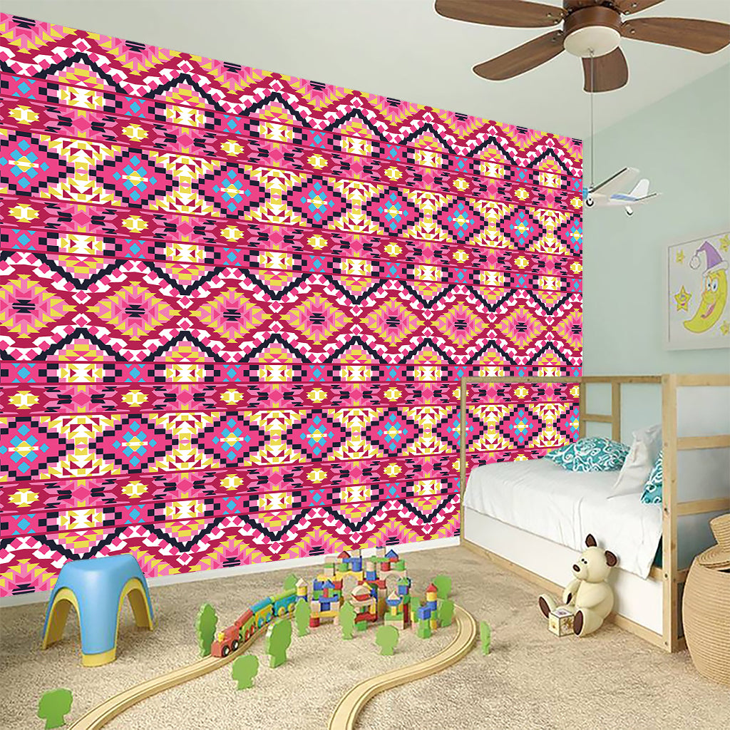 Pink Aztec Geometric Pattern Print Wall Sticker