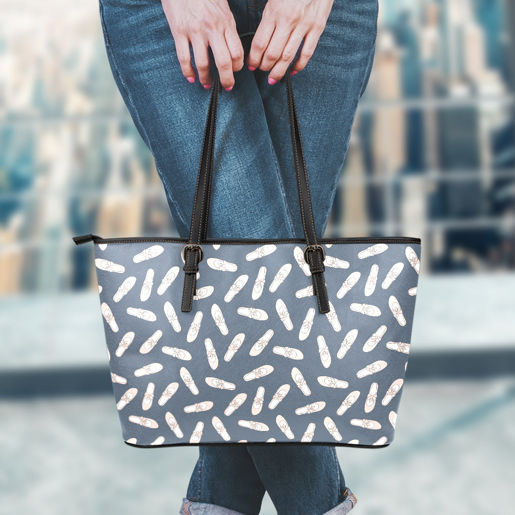Pink Ballet Shoes Pattern Print Leather Tote Bag
