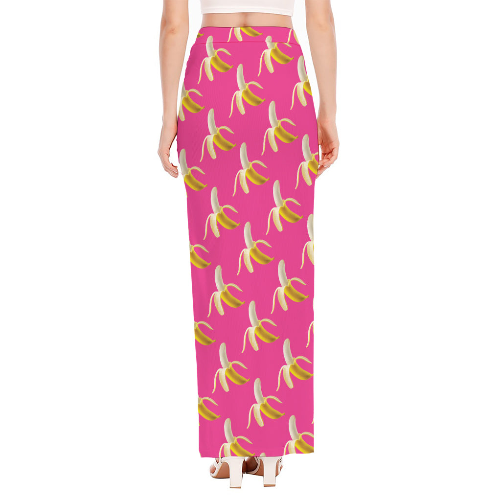 Pink Banana Pattern Print High Slit Maxi Skirt