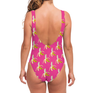 Pink Banana Pattern Print One Piece Swimsuit
