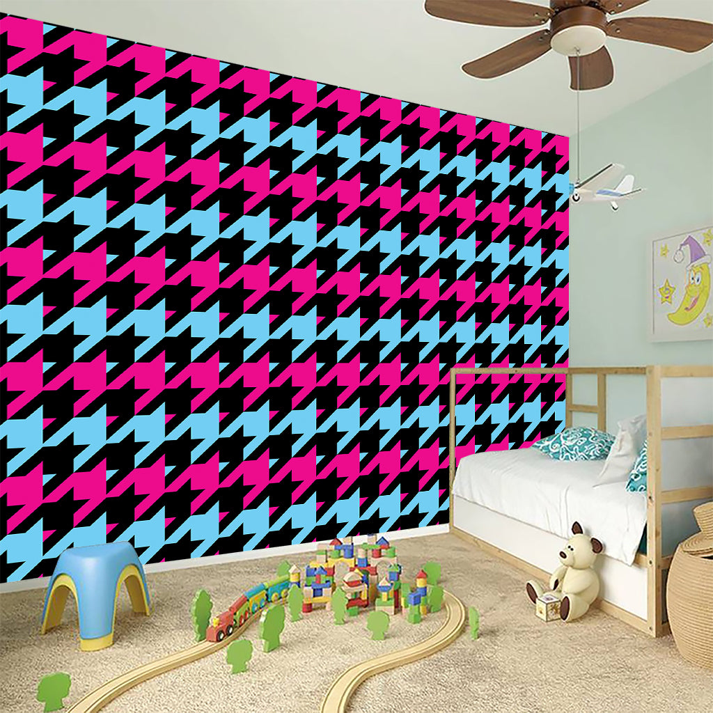 Pink Blue And Black Houndstooth Print Wall Sticker