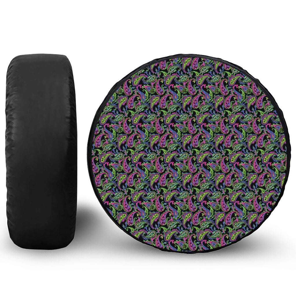 Pink Blue And Green Paisley Print Leather Spare Tire Cover