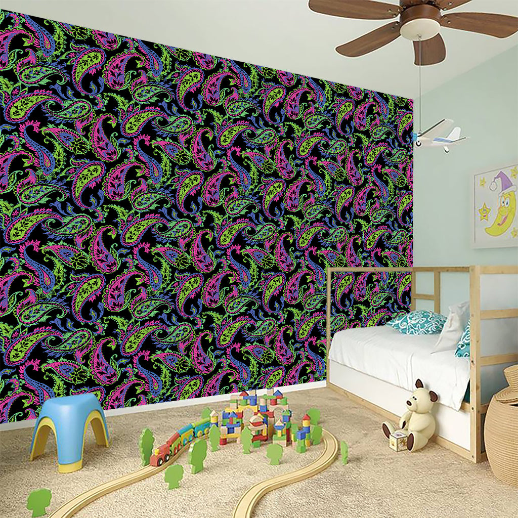 Pink Blue And Green Paisley Print Wall Sticker