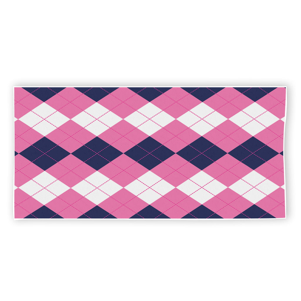 Pink Blue And White Argyle Pattern Print Beach Towel