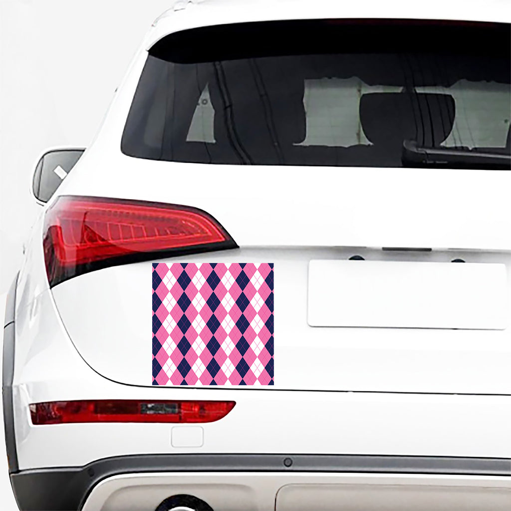 Pink Blue And White Argyle Pattern Print Car Sticker