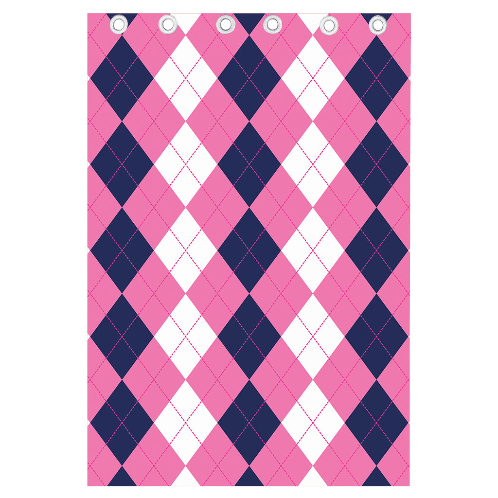 Pink Blue And White Argyle Pattern Print Curtain