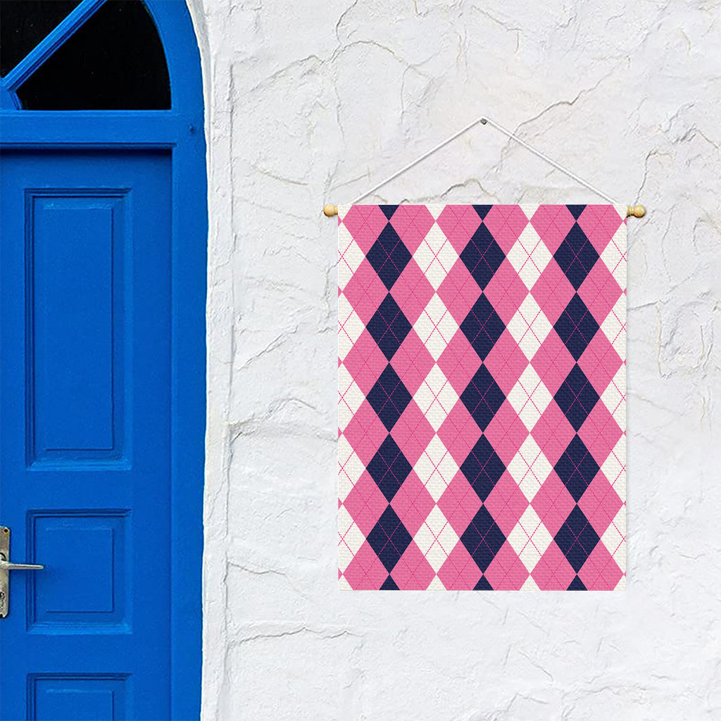 Pink Blue And White Argyle Pattern Print Garden Flag