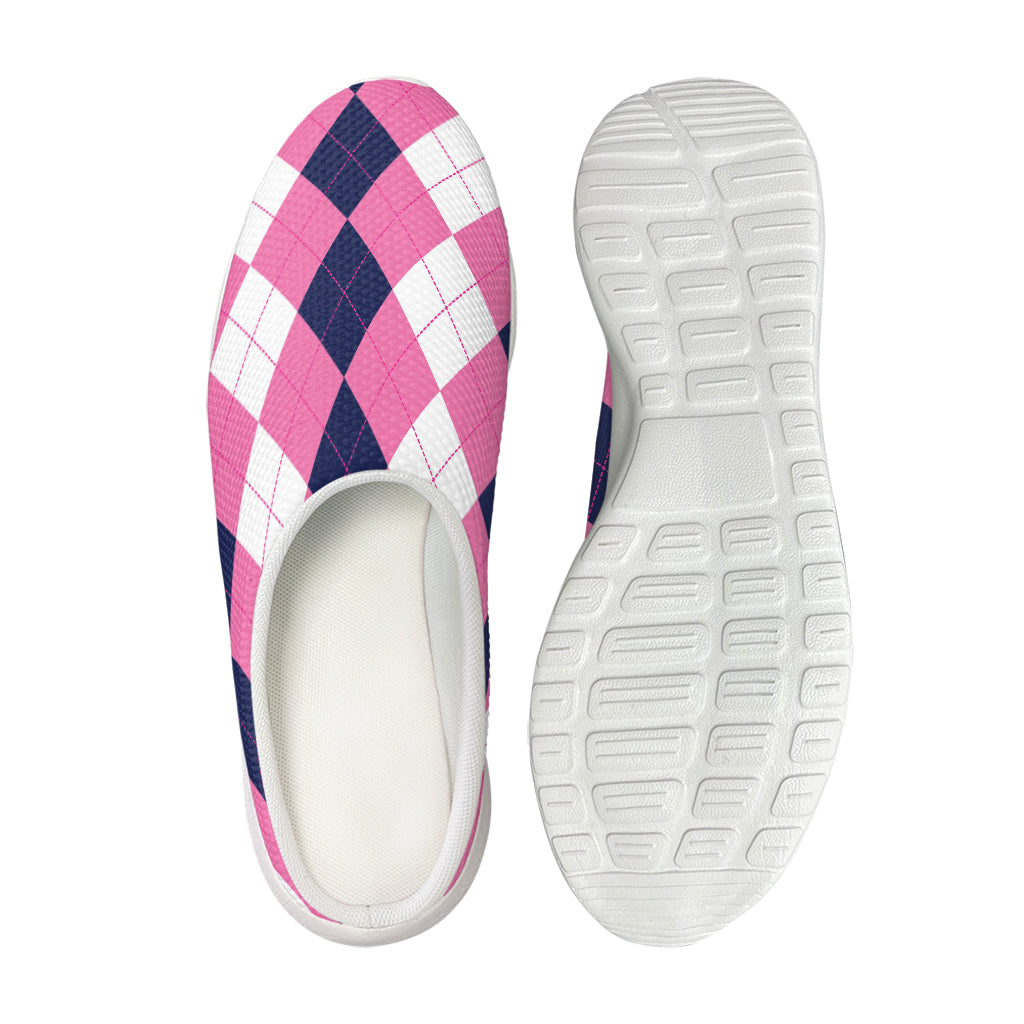 Pink Blue And White Argyle Pattern Print Mesh Casual Shoes