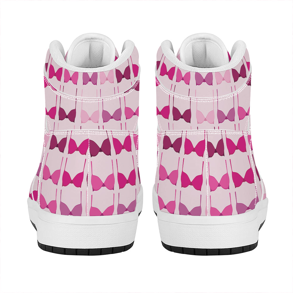 Pink Bra Breast Cancer Pattern Print High Top Leather Sneakers