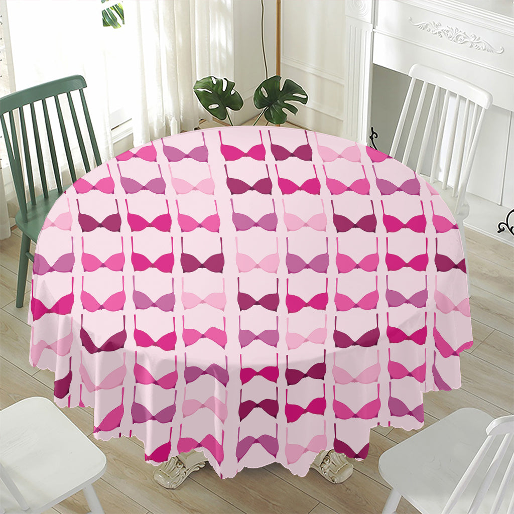 Pink Bra Breast Cancer Pattern Print Waterproof Round Tablecloth