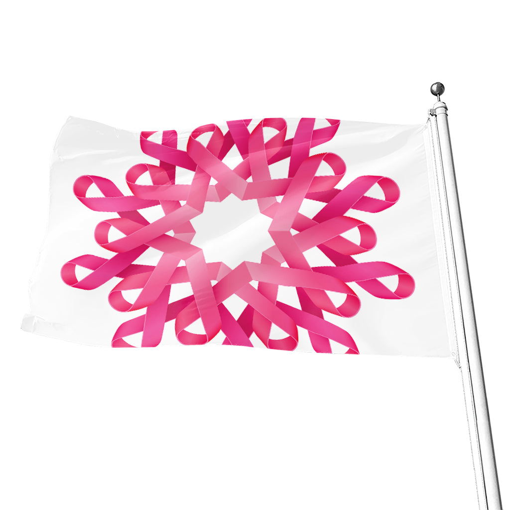 Pink Breast Cancer Ribbon Flower Print Flag