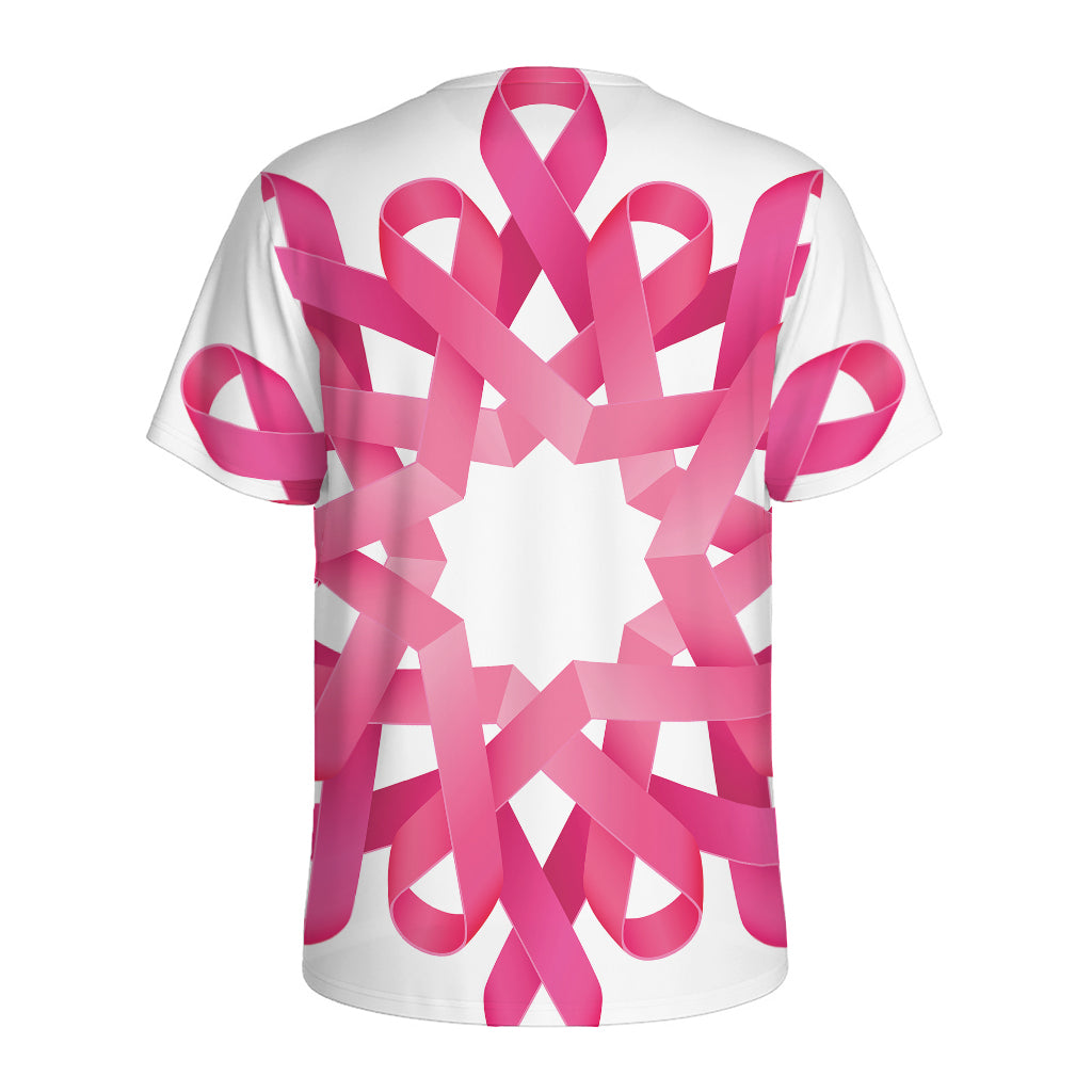 Pink Breast Cancer Ribbon Flower Print Men's Sports T-Shirt