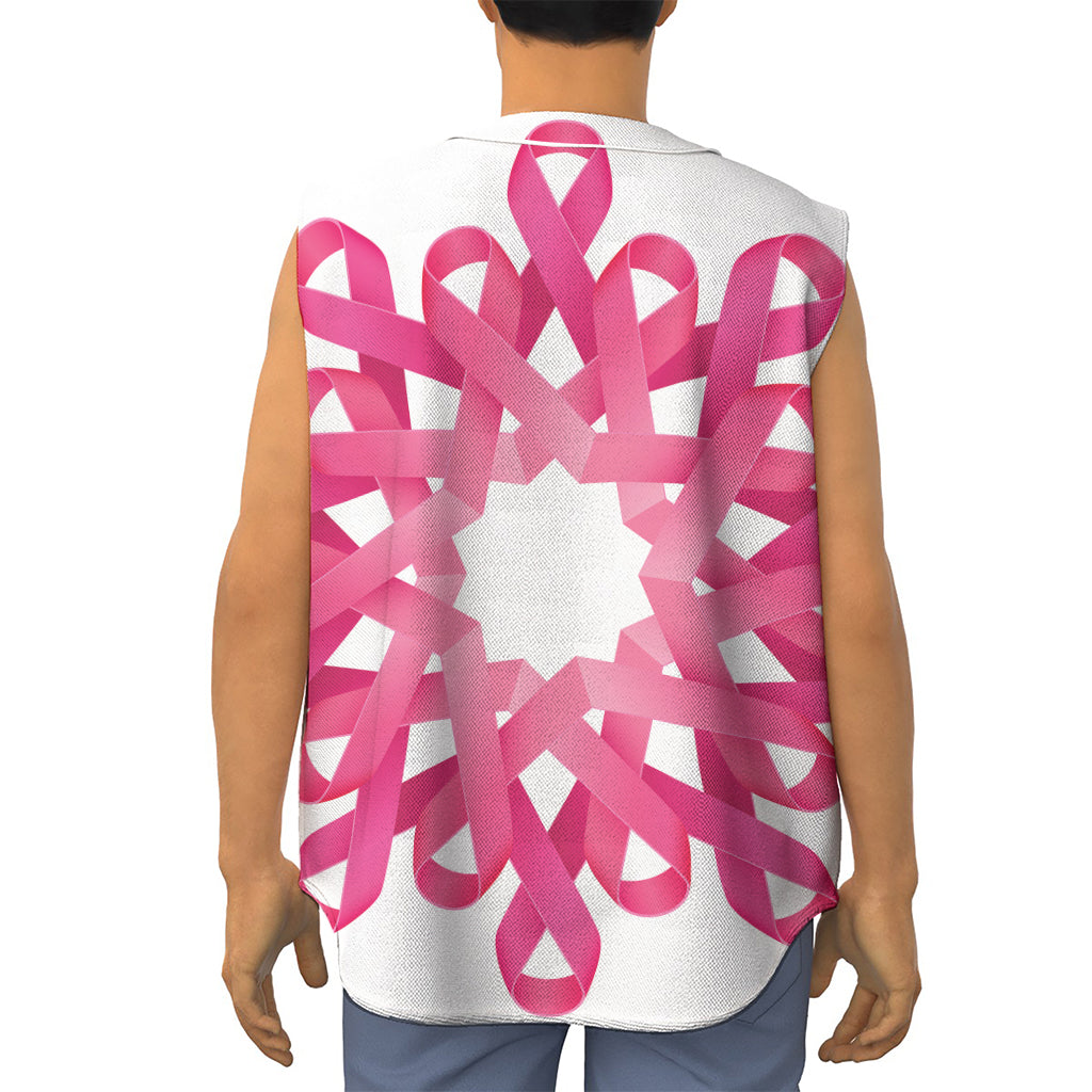Pink Breast Cancer Ribbon Flower Print Sleeveless Baseball Jersey