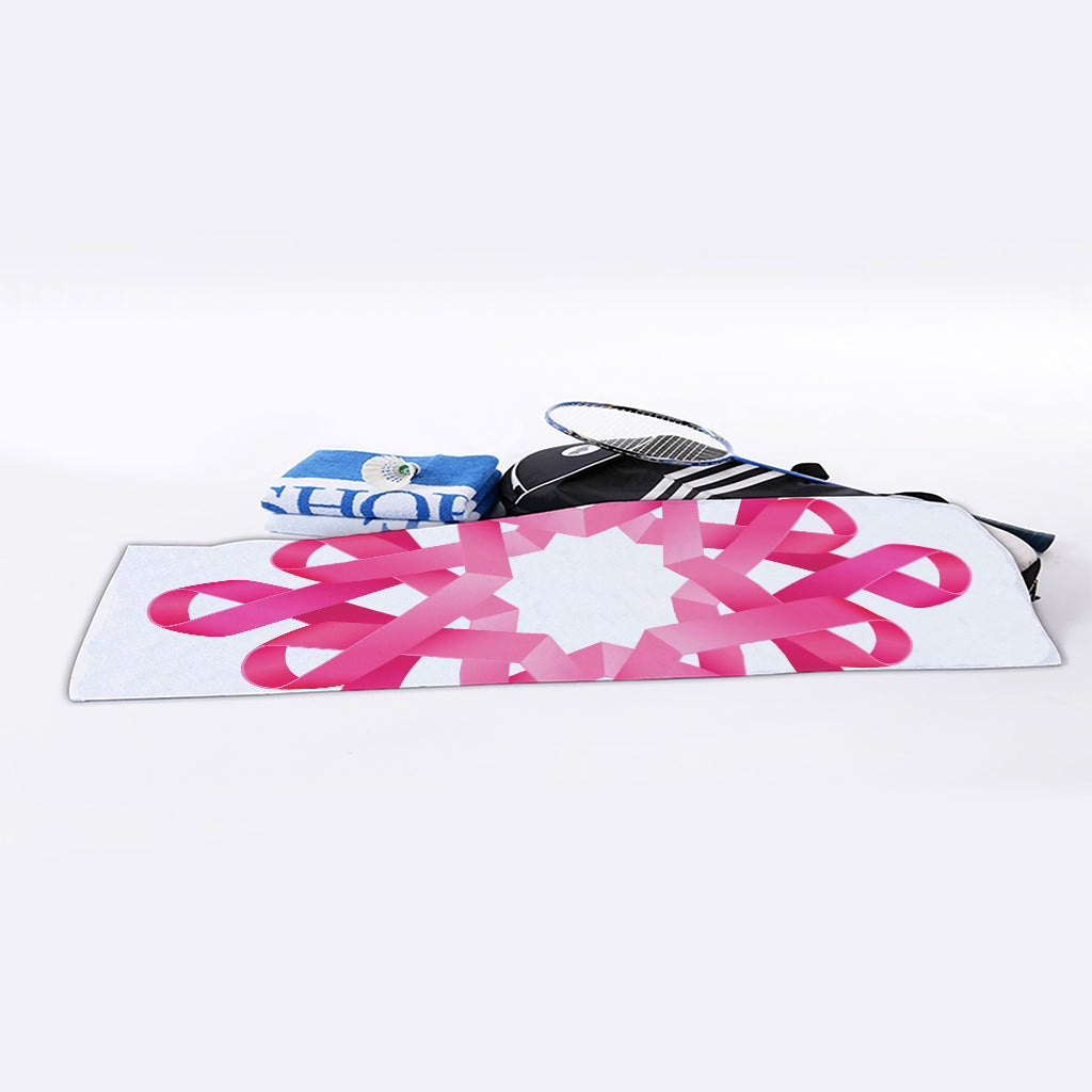 Pink Breast Cancer Ribbon Flower Print Sports Towel