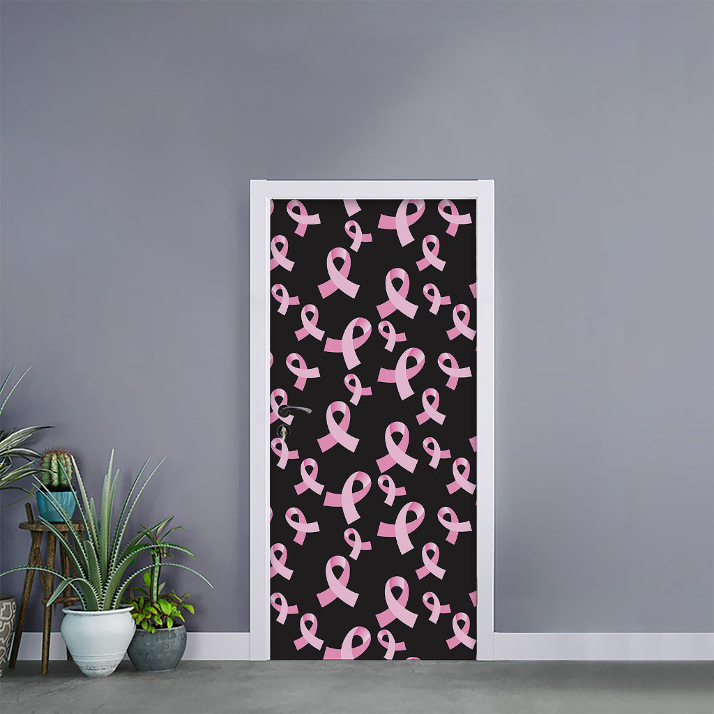 Pink Breast Cancer Ribbon Pattern Print Door Sticker