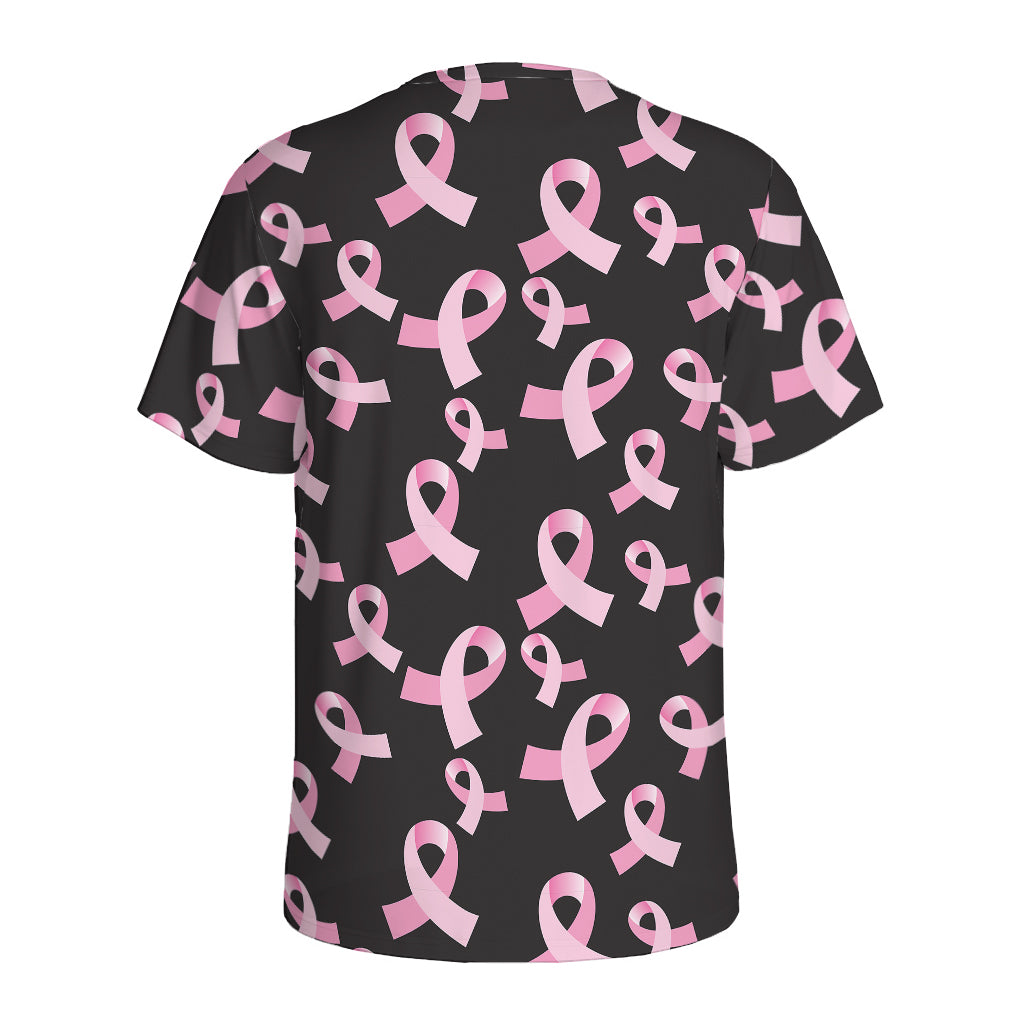 Pink Breast Cancer Ribbon Pattern Print Men's Sports T-Shirt