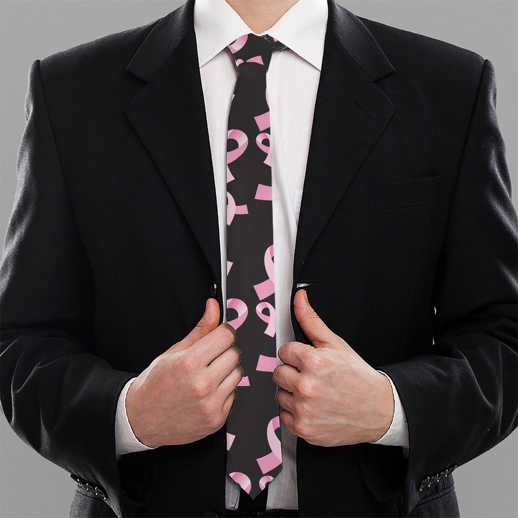 Pink Breast Cancer Ribbon Pattern Print Necktie