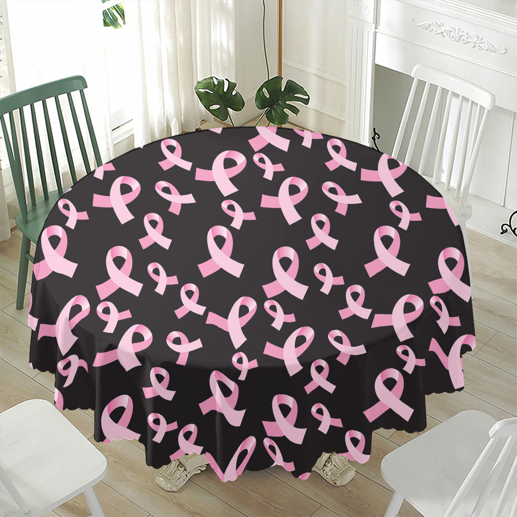 Pink Breast Cancer Ribbon Pattern Print Waterproof Round Tablecloth