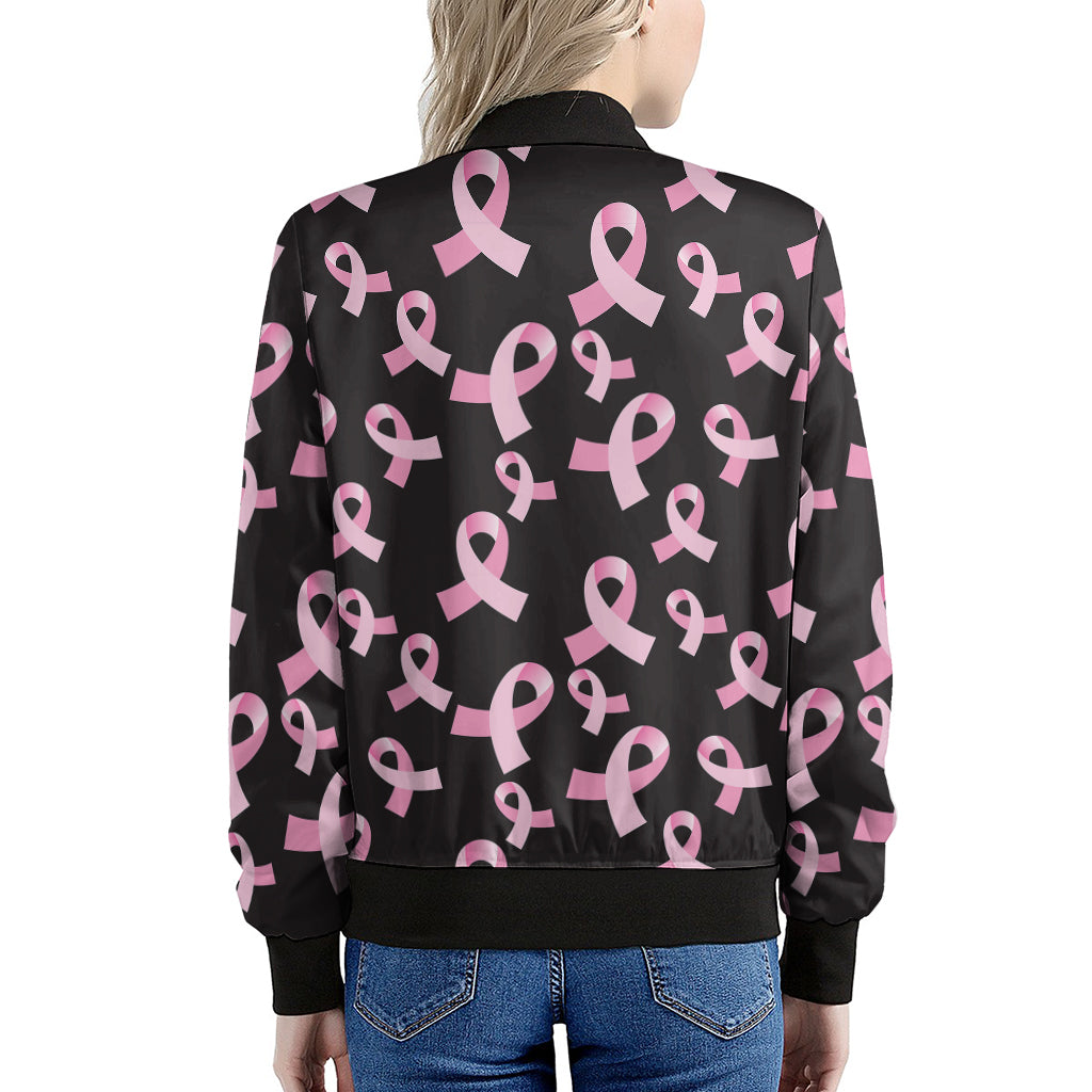 Pink Breast Cancer Ribbon Pattern Print Women's Bomber Jacket