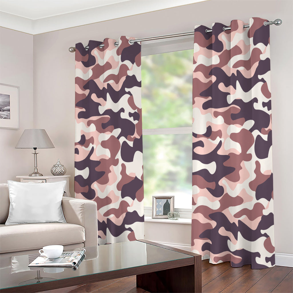 Pink Brown Camouflage Print Extra Wide Grommet Curtains
