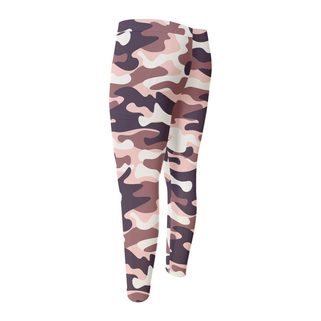 Pink Brown Camouflage Print Men's Compression Pants