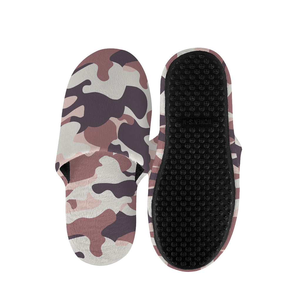 Pink Brown Camouflage Print Slippers