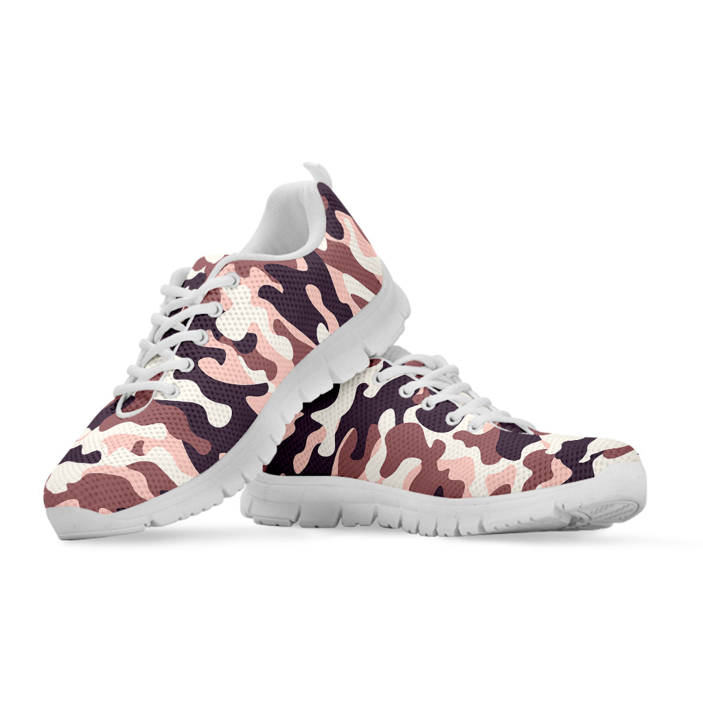 Pink Brown Camouflage Print White Running Shoes