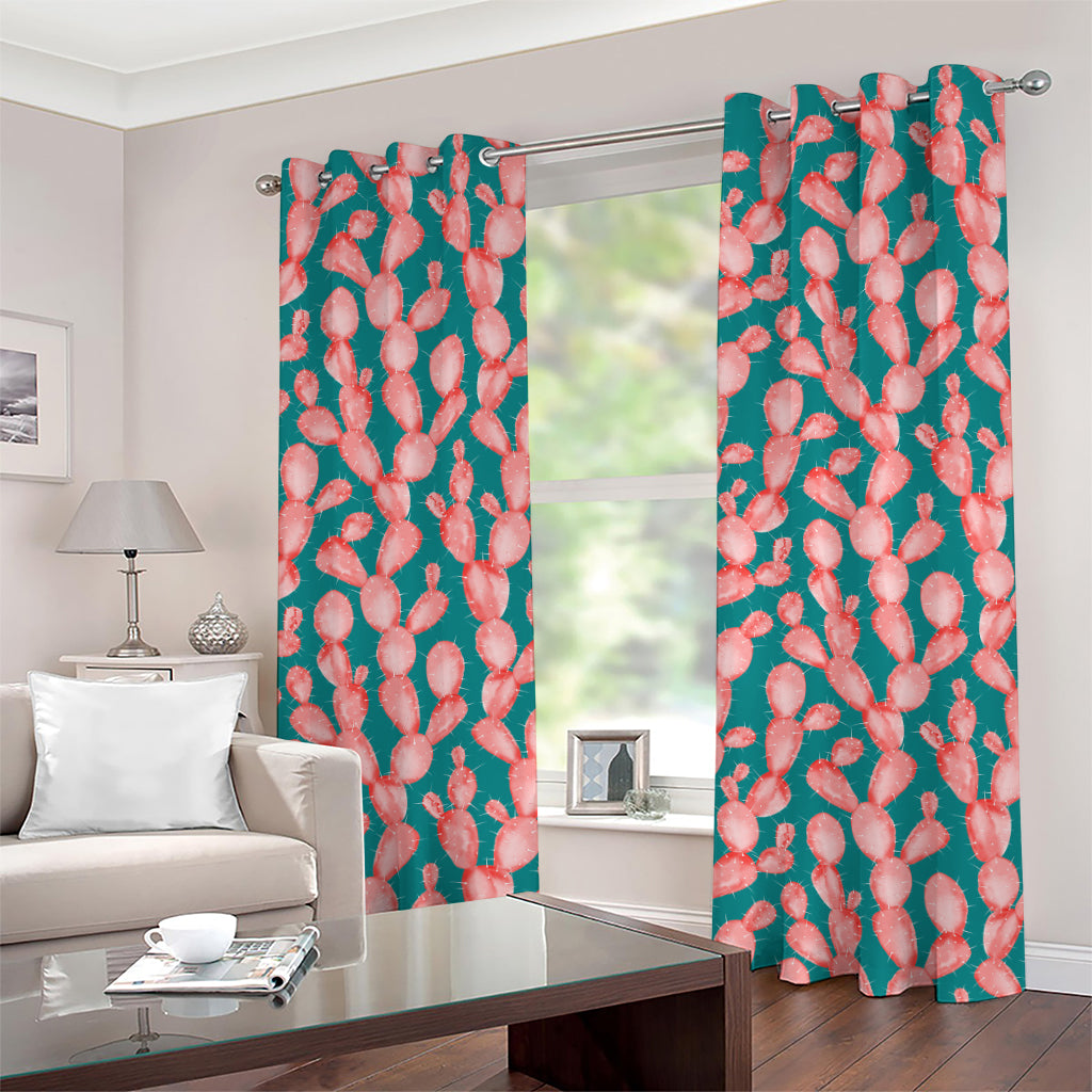 Pink Cactus Pattern Print Grommet Curtains