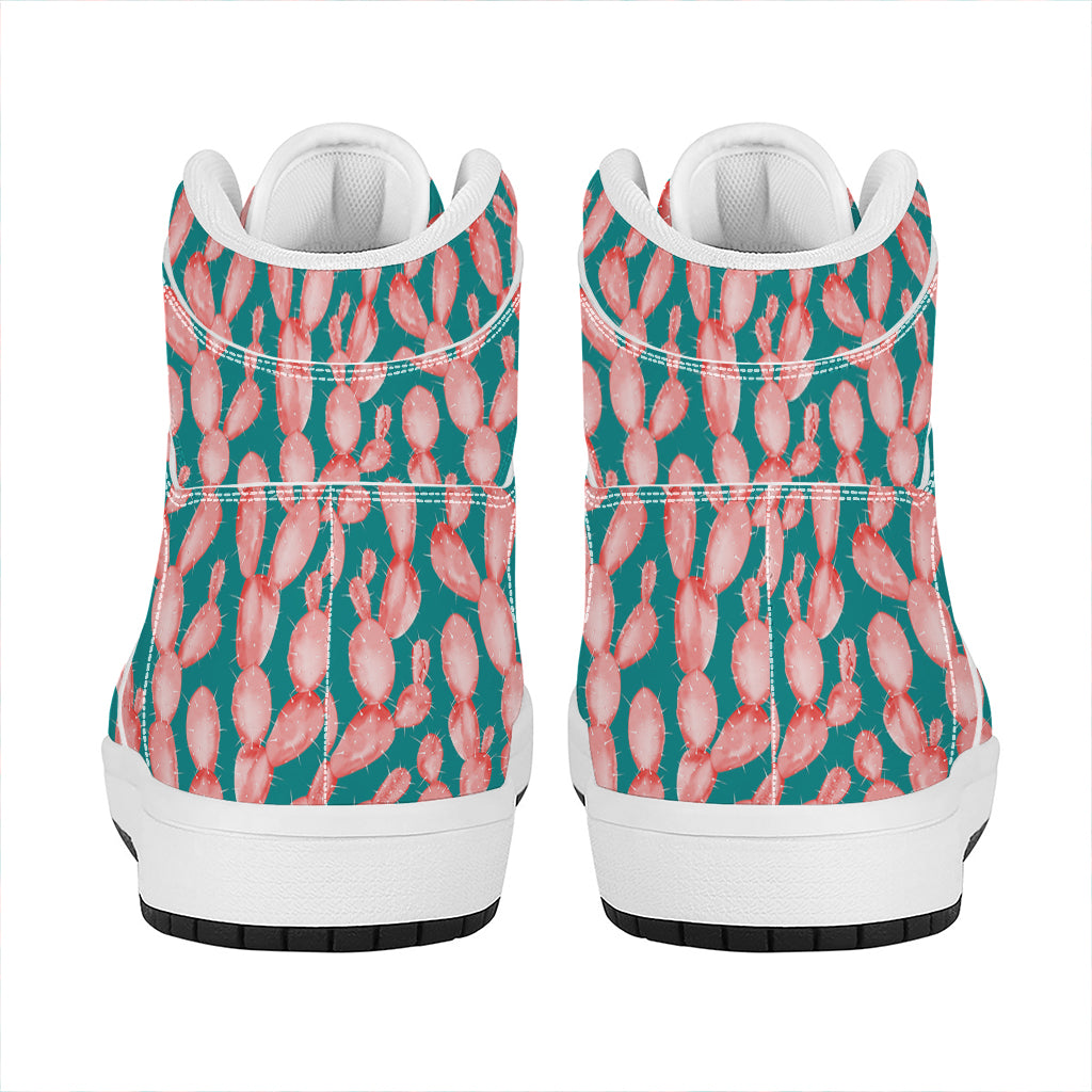 Pink Cactus Pattern Print High Top Leather Sneakers