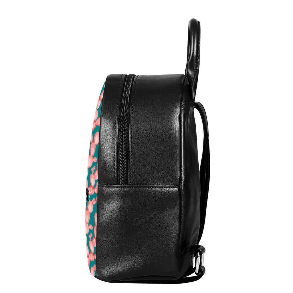 Pink Cactus Pattern Print Leather Backpack