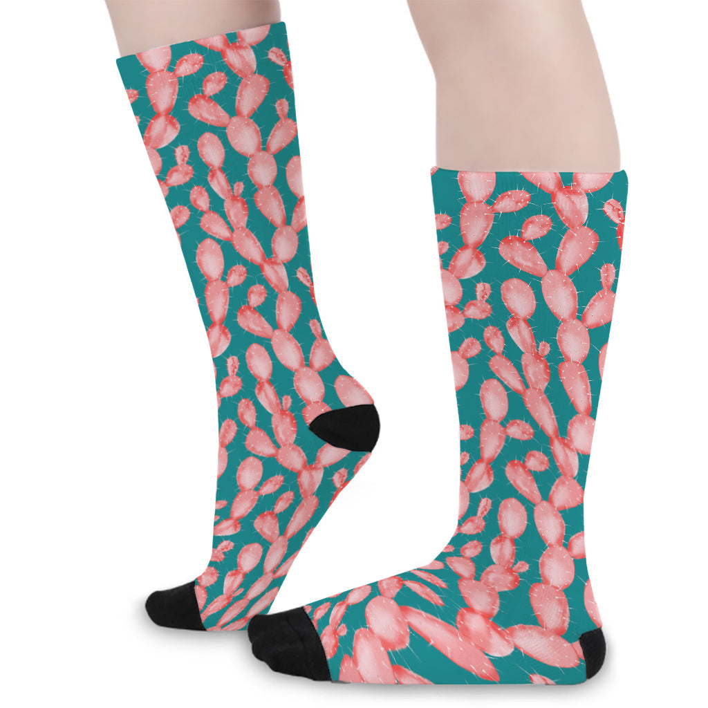 Pink Cactus Pattern Print Long Socks