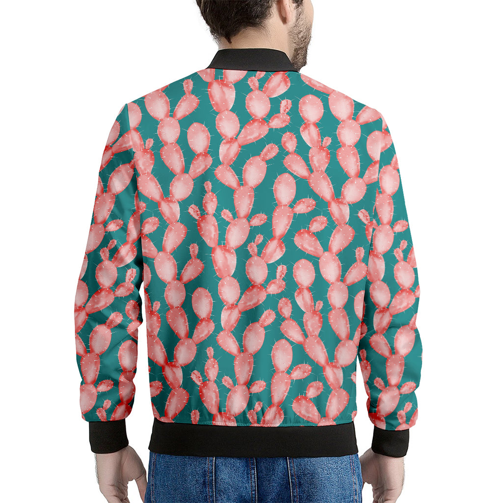 Pink Cactus Pattern Print Men's Bomber Jacket