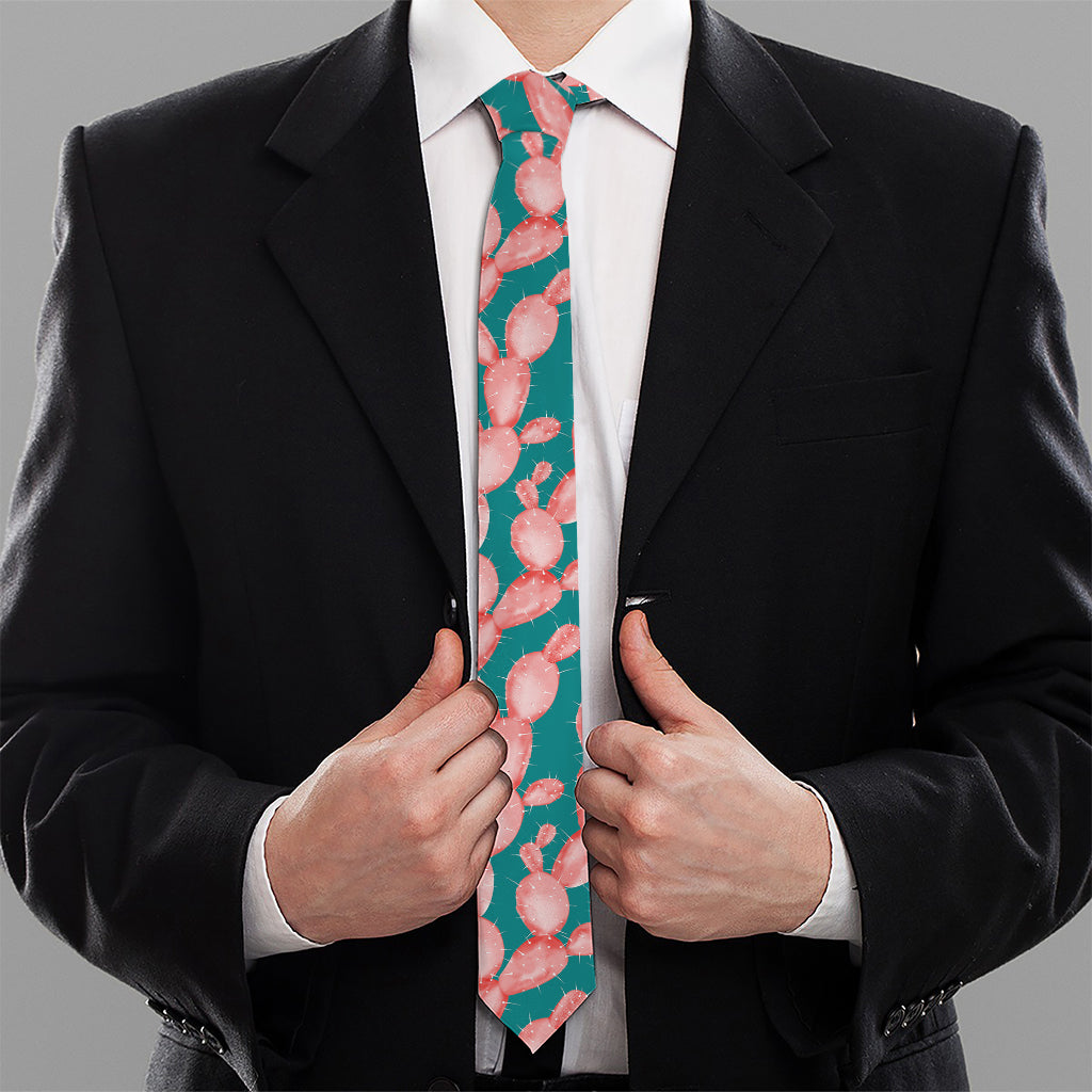 Pink Cactus Pattern Print Necktie
